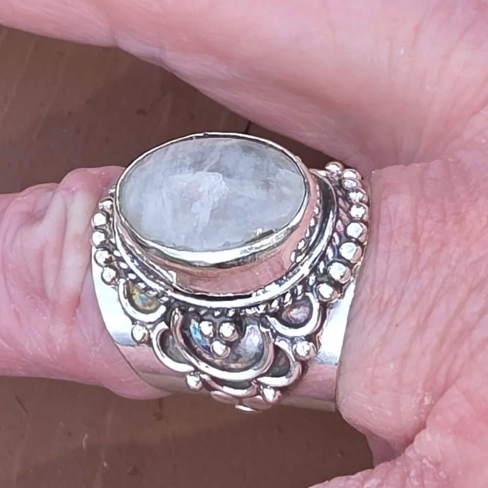 Rainbow Moonstone Boho Style Ring in 925 Sterling Silver (6.75) - Picture 3 of 16